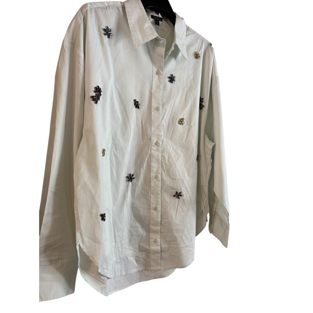 Express Poplin Embellished Boyfriend Portofino Button Up Shirt Medium NWOT - Picture 2 of 6
